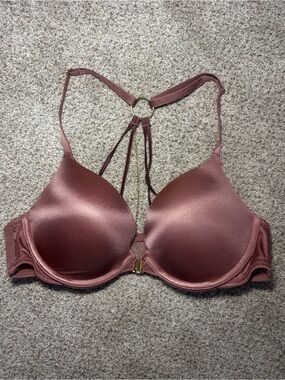Victoria's Secret Bombshell plunge strappy push-up bra mauve brown 34B